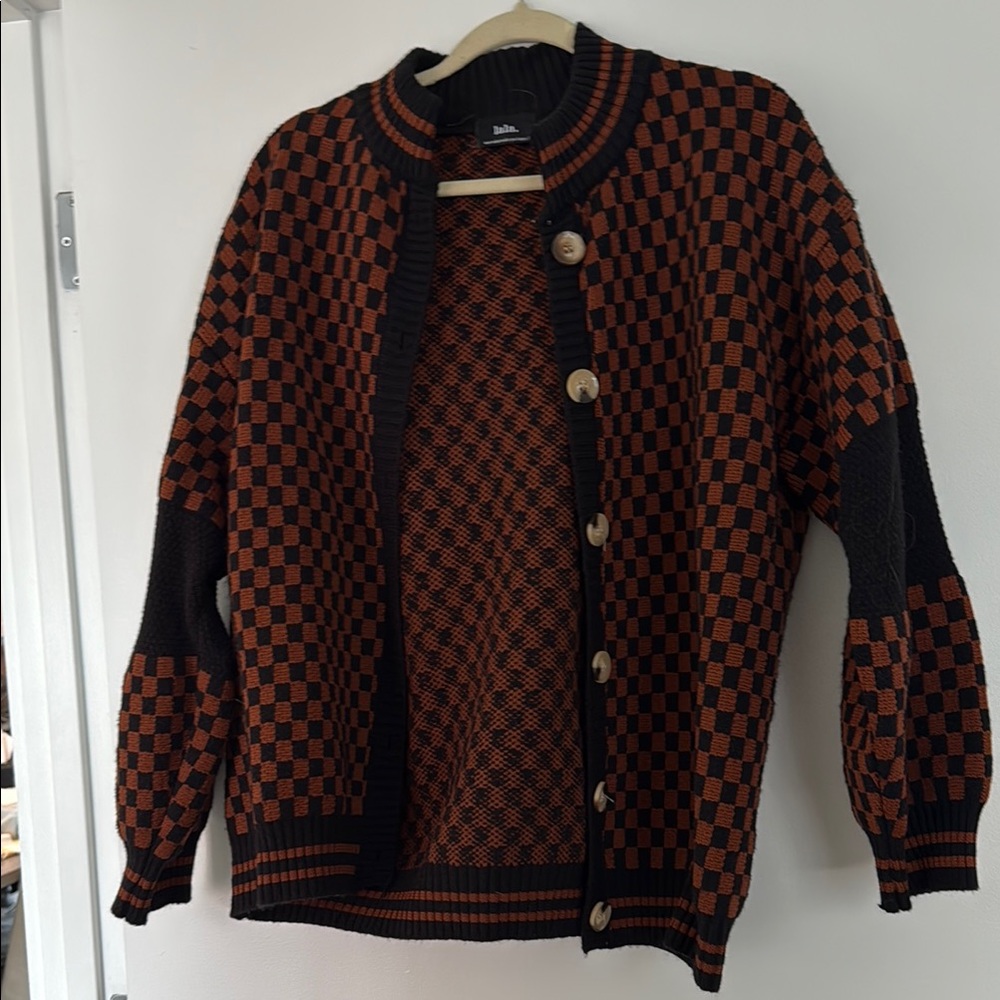 Dressed in LALA Black and Brown Checkered Cardigan
